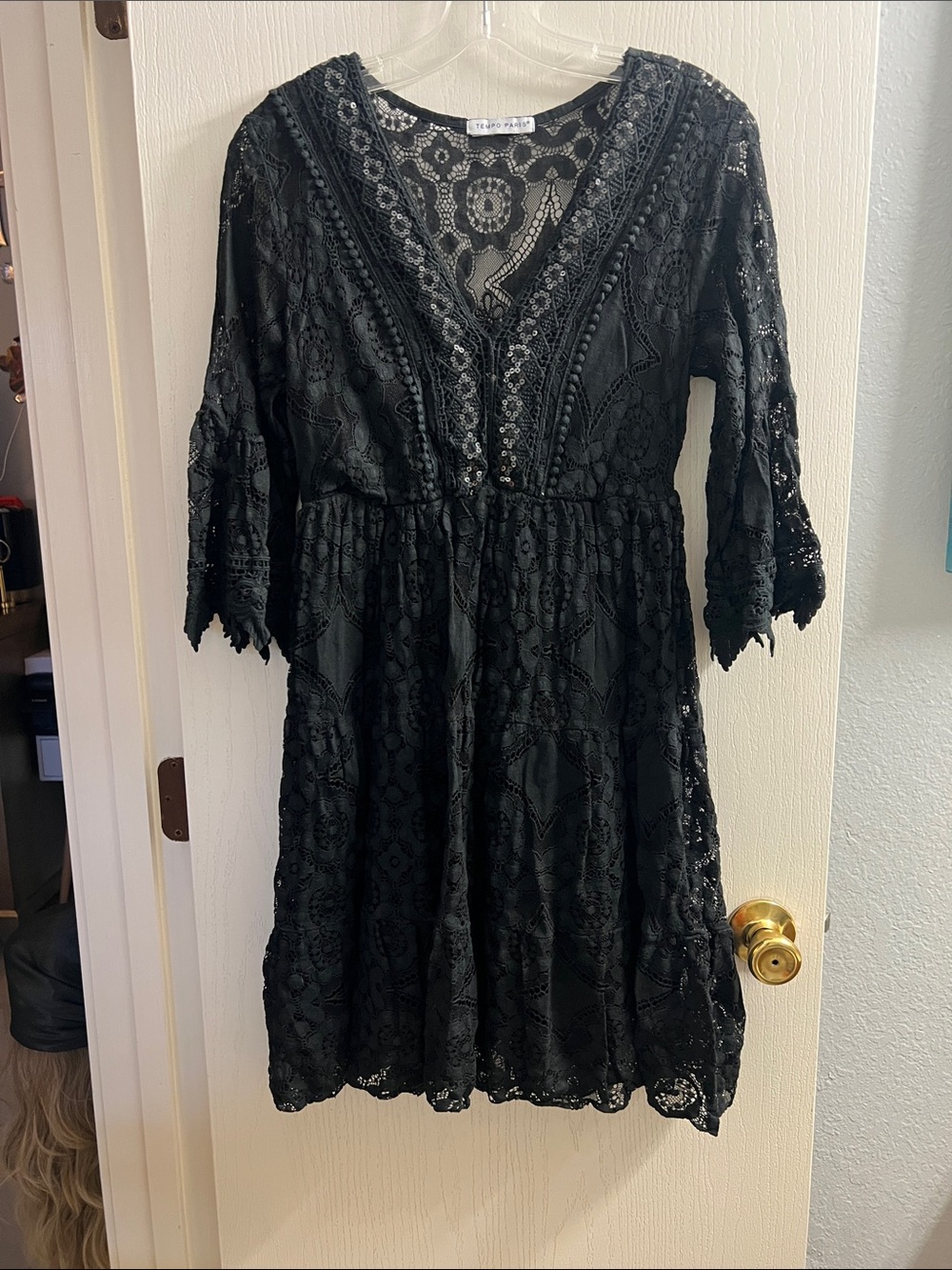 Tempo Paris Black Lace V-Neck Dress